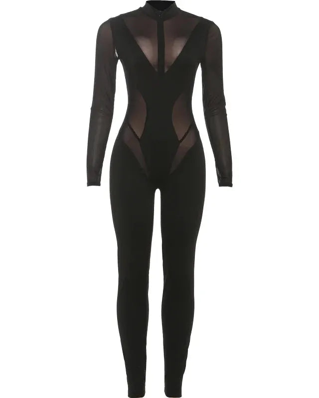 Black Mesh Patchwork Jumpsuit