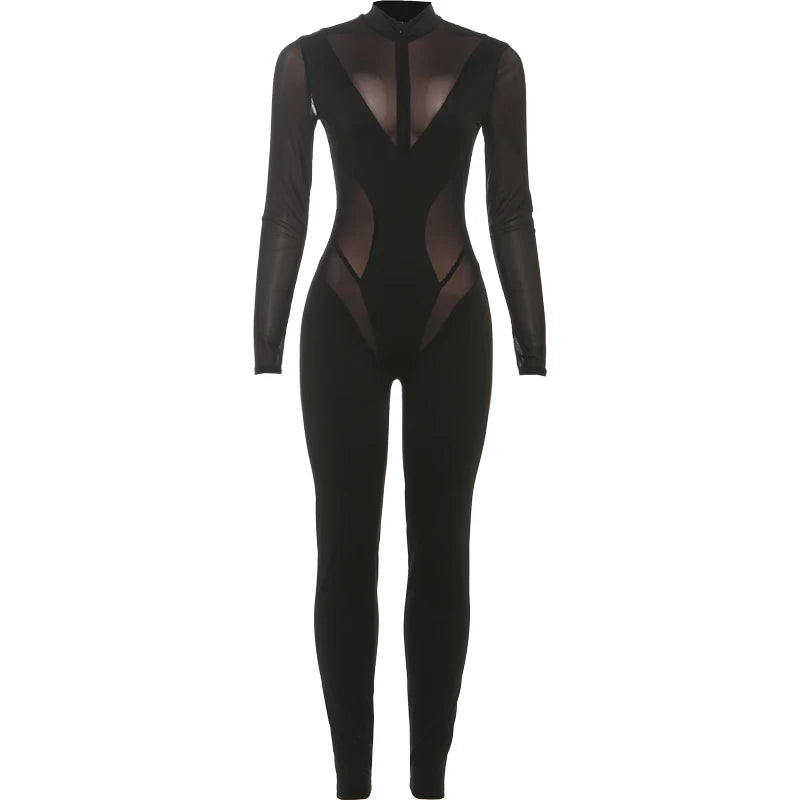Black Mesh Patchwork Jumpsuit