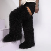 Mongolian Fur Thigh High Boots