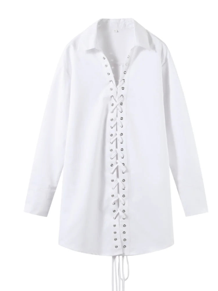 White Collar Lace Up Top
