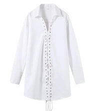 White Collar Lace Up Top