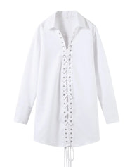 White Collar Lace Up Top