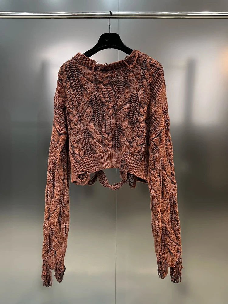 Distressed Knit Cropped Sweater