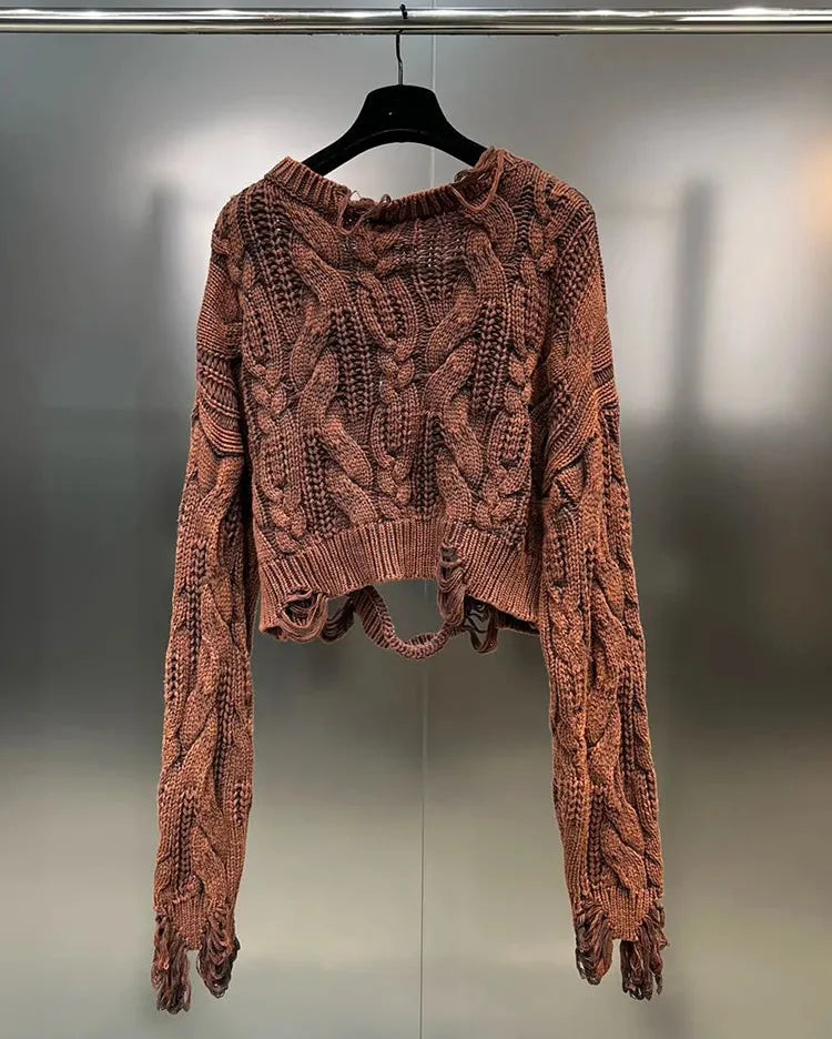 Distressed Knit Cropped Sweater
