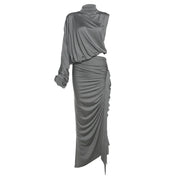 Charcoal Draped Maxi Skirt Set