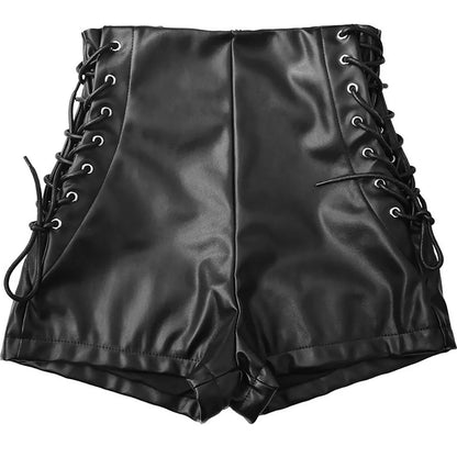 Faux Leather Lace Up High Waist Shorts