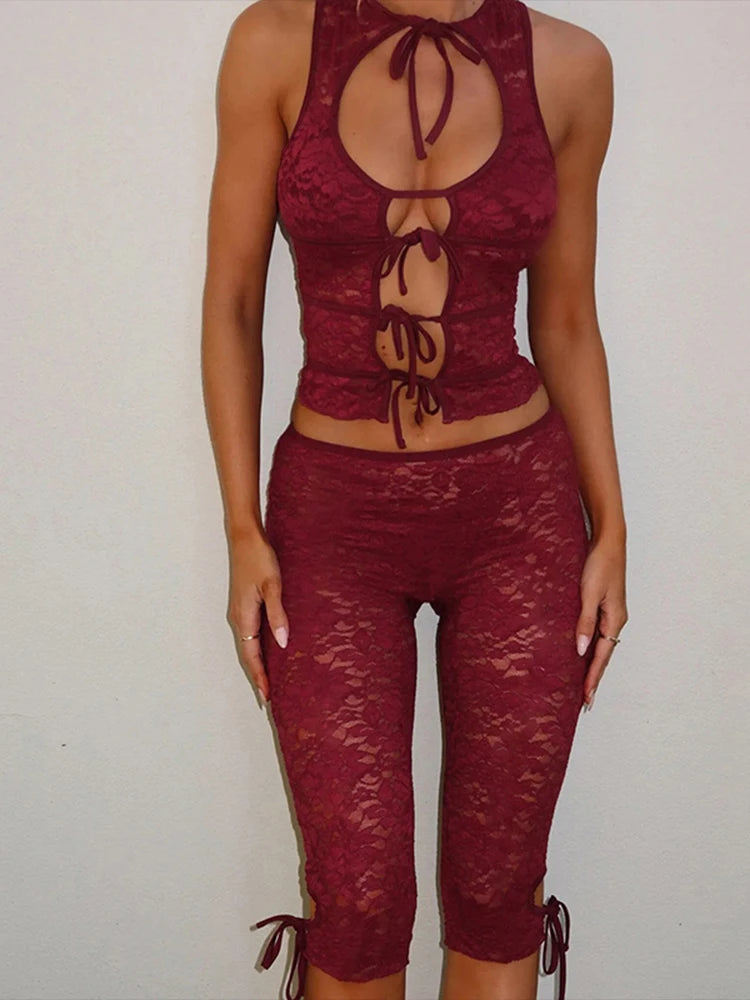 Lace Me Up Cut Out Capri Set