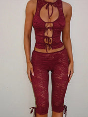 Lace Me Up Cut Out Capri Set