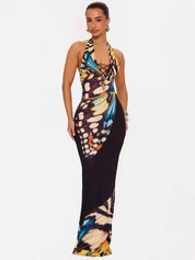 Butterfly Halter Maxi Dress