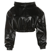 Faux Leather Hooded Jacket