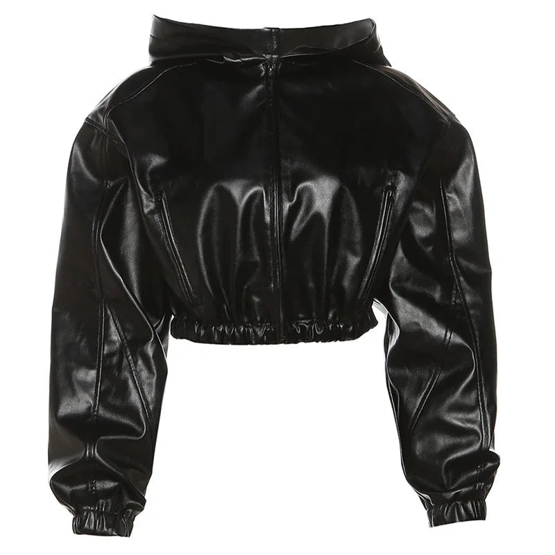 Faux Leather Hooded Jacket
