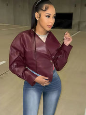 Maroon Faux Leather  Jacket
