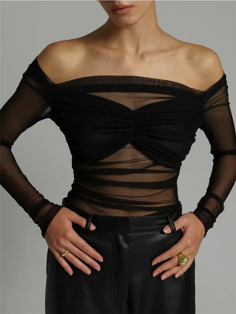 Mesh Off-shoulder Top
