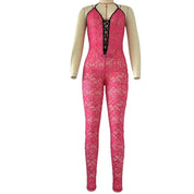 Pink Lace Halter Jumpsuit