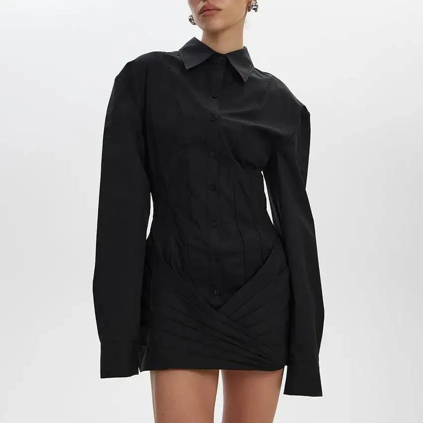White Collar Button Down Mini Dress