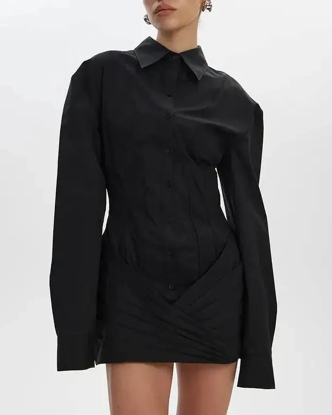 White Collar Button Down Mini Dress