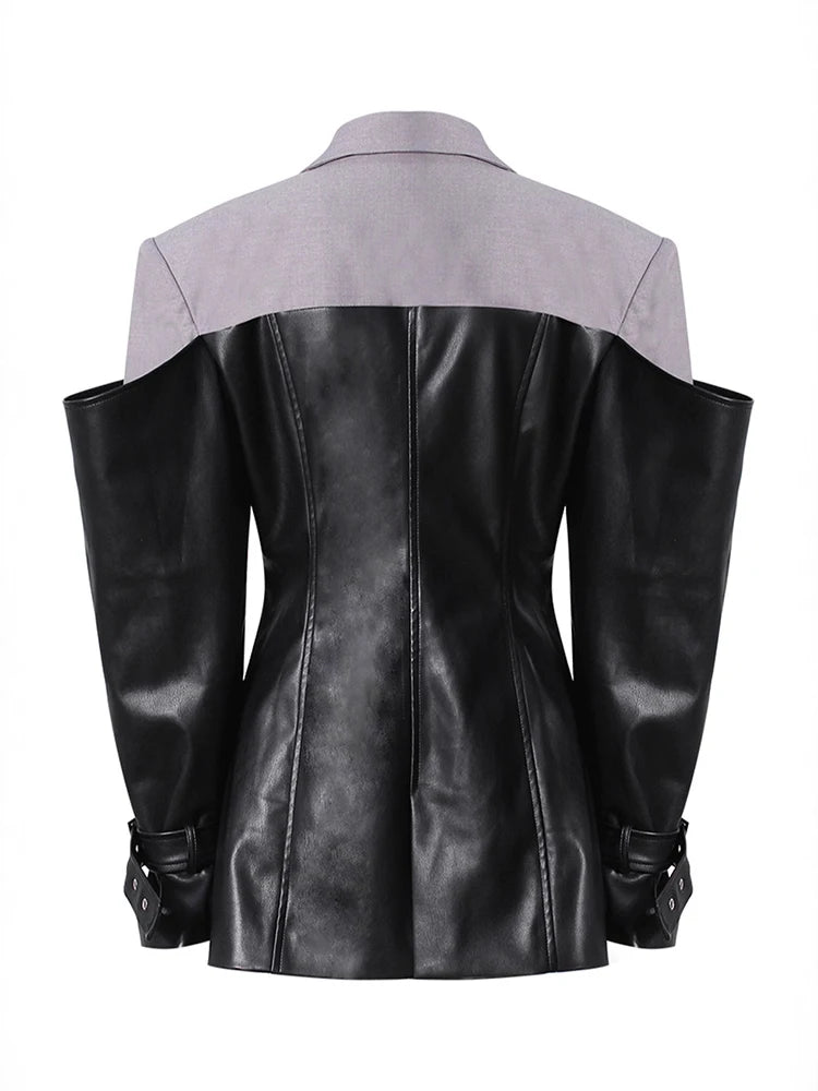 Contrast Leather Blazer