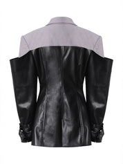 Contrast Leather Blazer