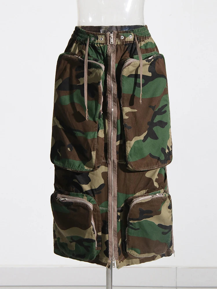 Zip Up Cargo Midi Skirt