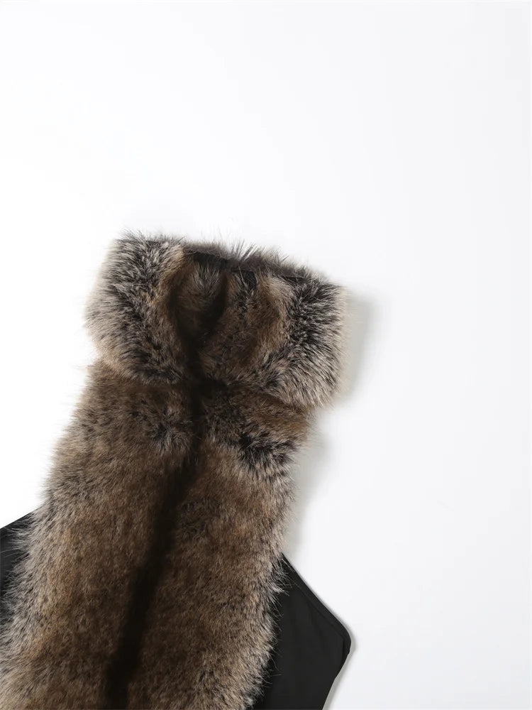 Faux Fur Mini Halter Dress