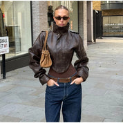 Vintage Cropped Faux Leather Jacket