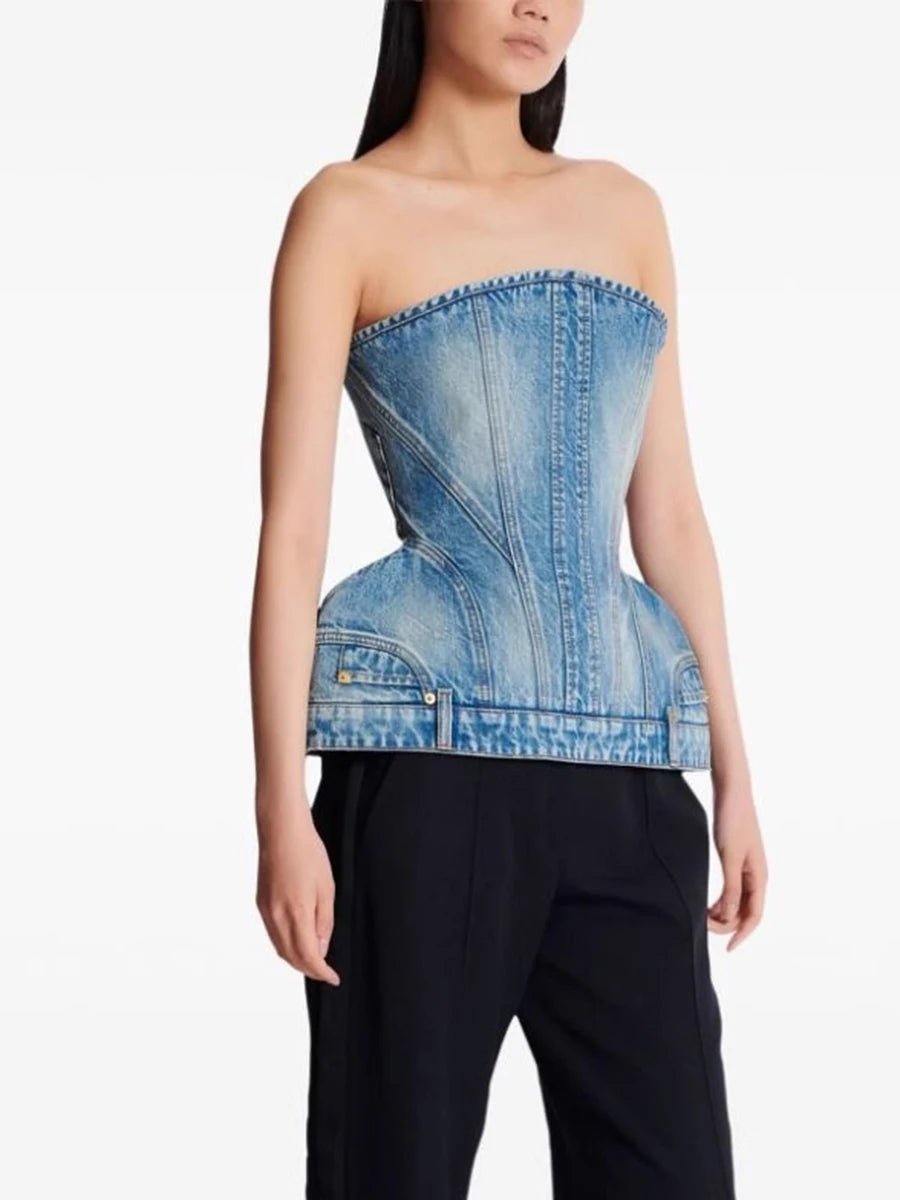 Denim Peplem Top