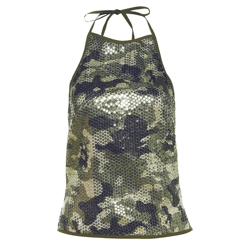 Camouflage Sequins Halter Top