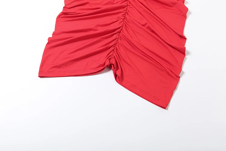 Red Ruched Backless Maxi Dress