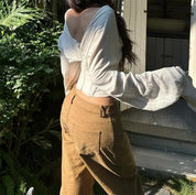 Khaki Off Shoulder Lace Up Corset