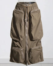 Zip Up Cargo Midi Skirt