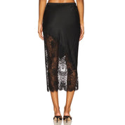 Satin Lace Trim Maxi Skirt