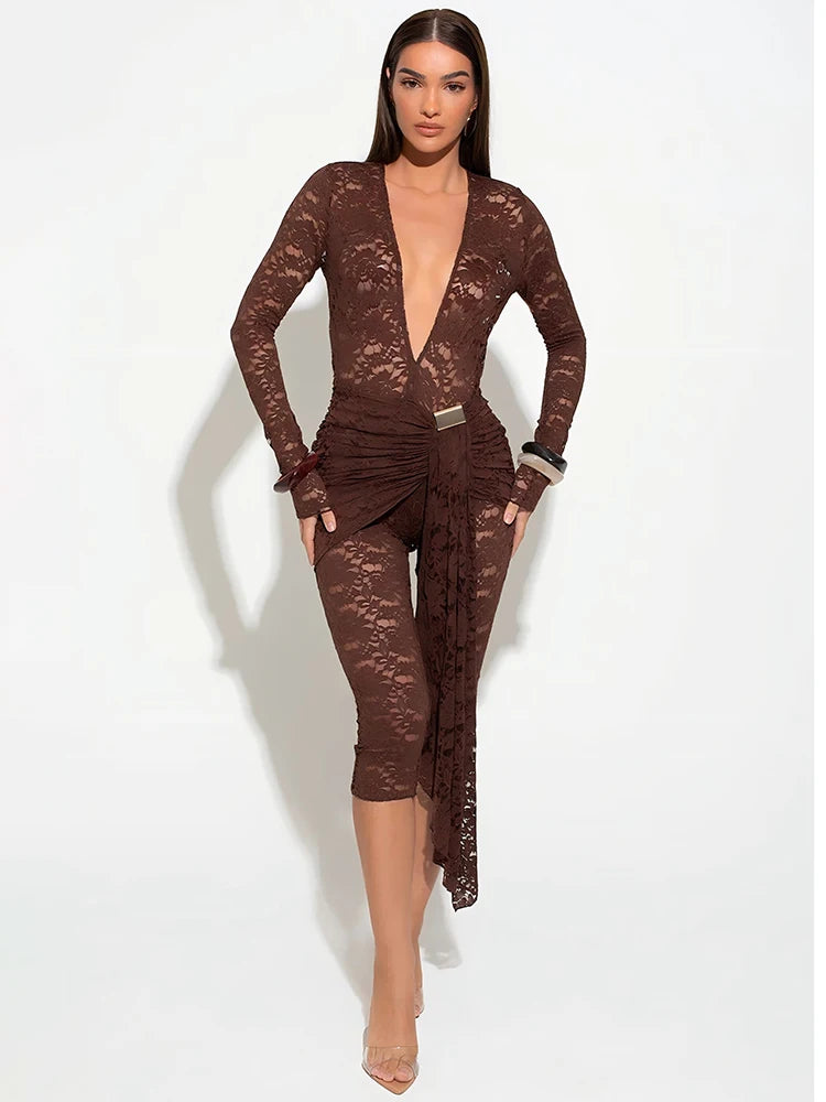 Coffee Lace Capri Romper