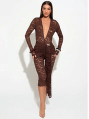 Coffee Lace Capri Romper