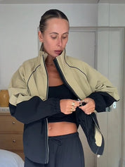 Retro Color Block Windbreaker Jacket