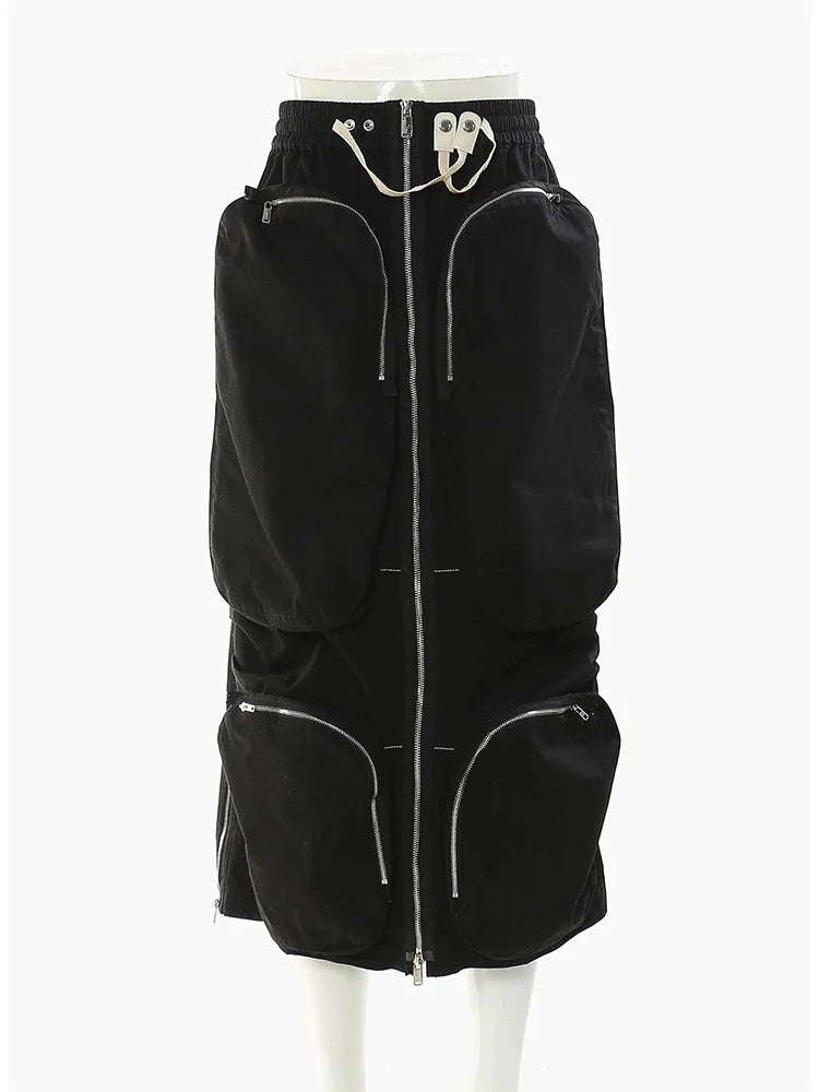Zip Up Cargo Midi Skirt
