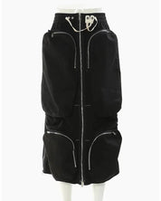 Zip Up Cargo Midi Skirt