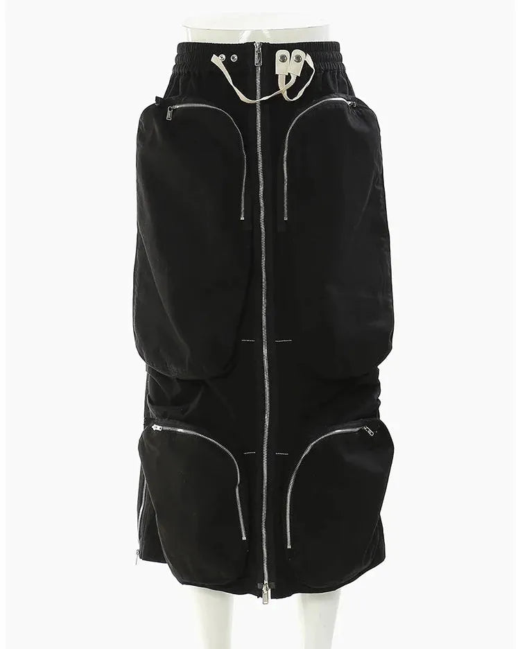 Zip Up Cargo Midi Skirt