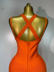 Orange V Neck Bandage Dress