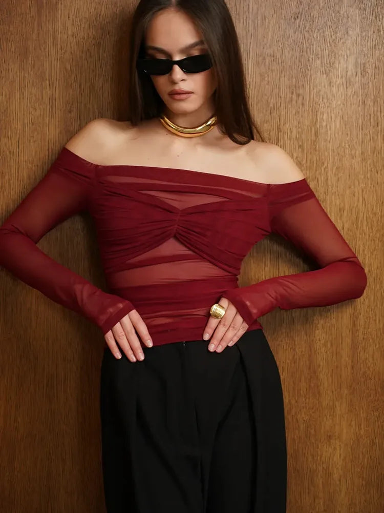 Mesh Off-shoulder Top