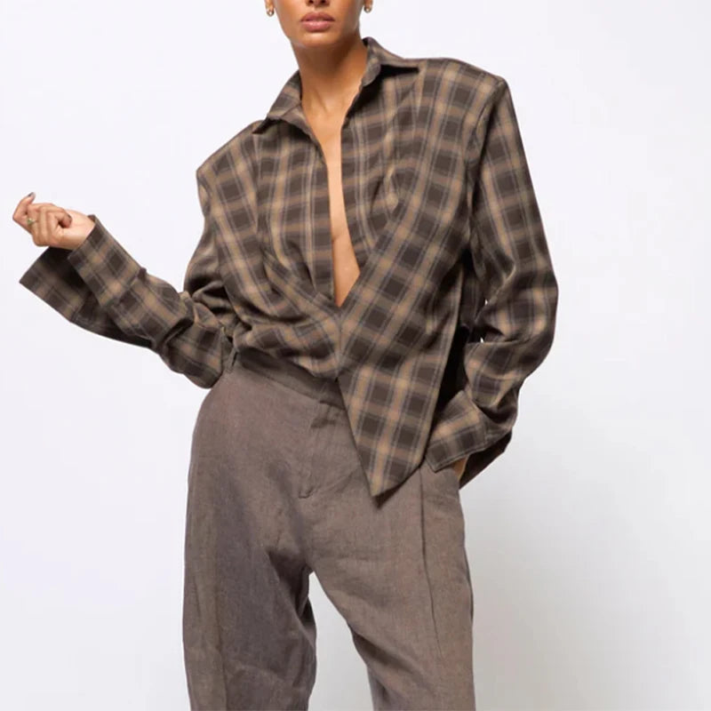 Plaid Low Collar Top