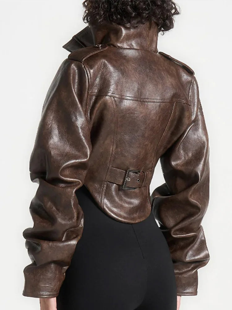 Vintage Cropped Faux Leather Jacket