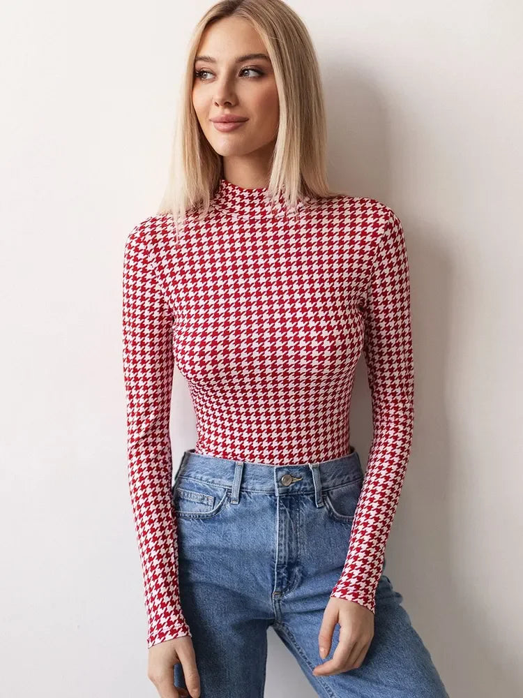 Red Houndstooth Bodysuit