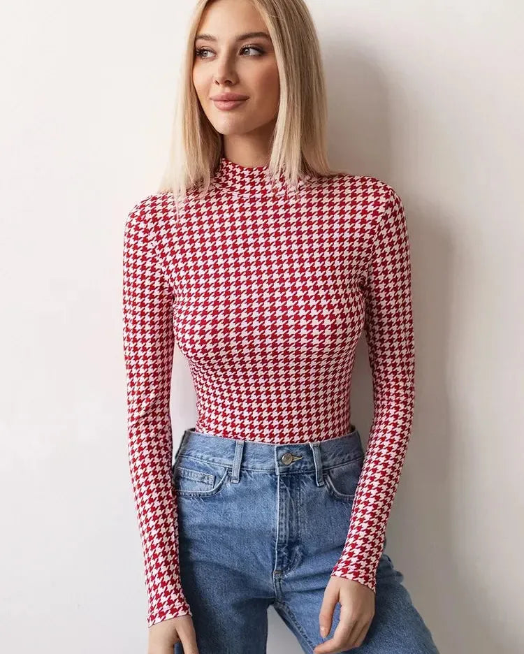Red Houndstooth Bodysuit