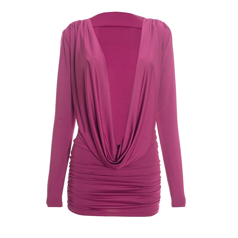 Rosy Deep V Mini Dress