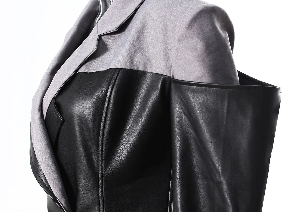 Contrast Leather Blazer