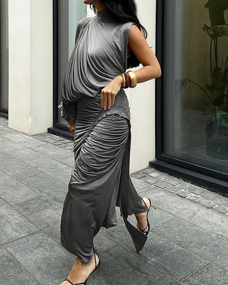 Charcoal Draped Skirt Set