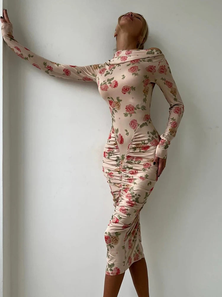 Rose Ruched Midi Dress