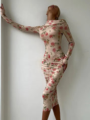 Rose Ruched Midi Dress