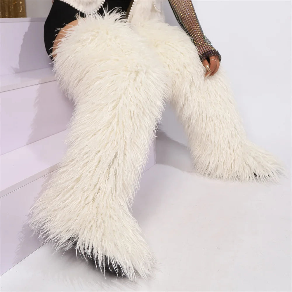 Mongolian Fur Thigh High Boots