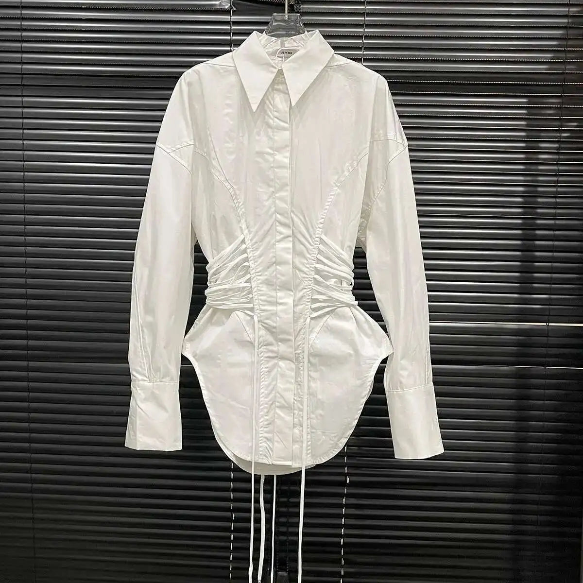 White Collar Drawstring Top